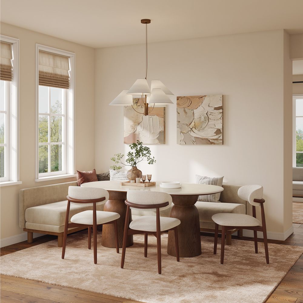 Oval Marble Dining Table with Dounble Brown Base for 4-6 Seats