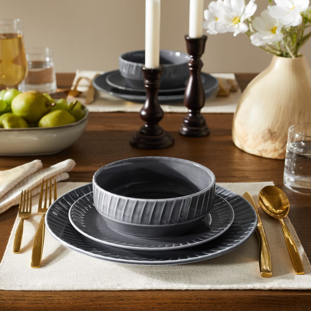 textured gray ceramic dinnerware set
