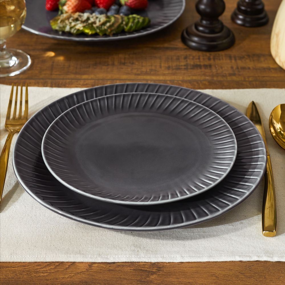 textured gray ceramic salad plate sets