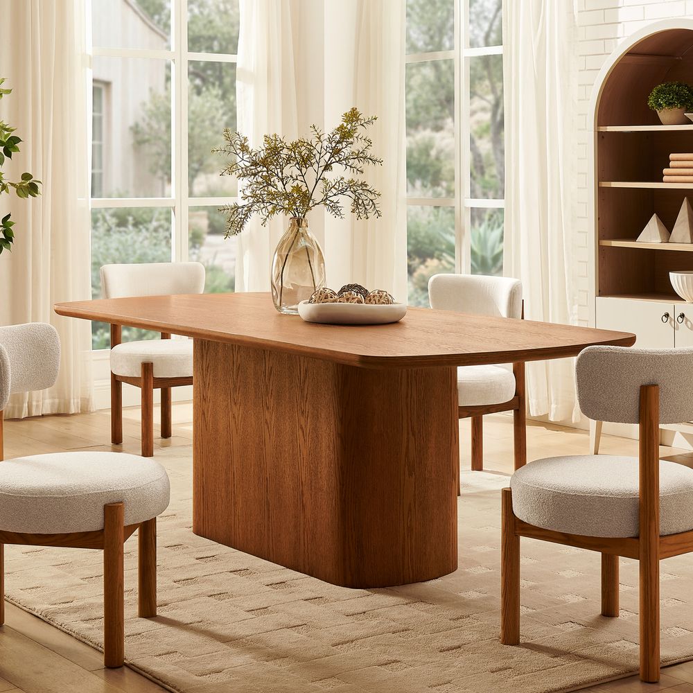 Mid Century Brighton 84 inch  Rectangular Oak Dining Table in Warm Brown for 6