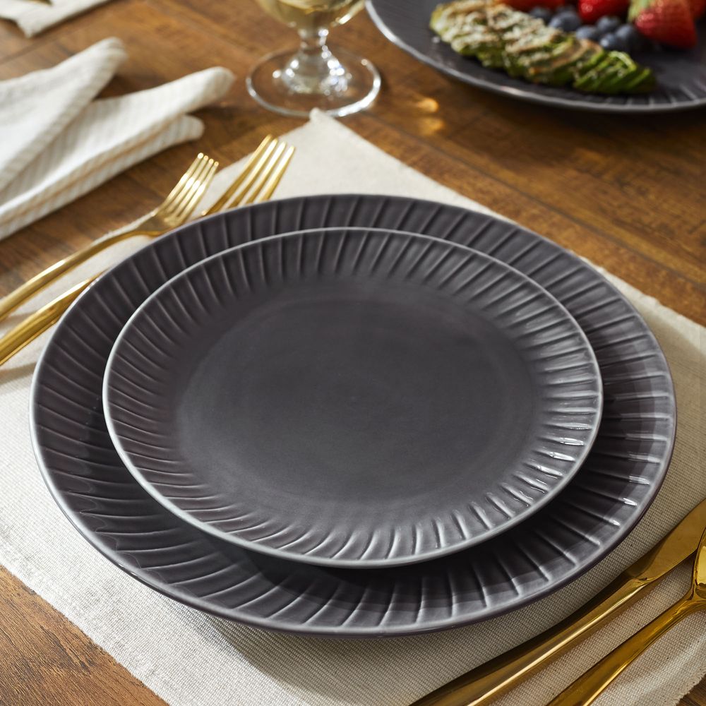 textured gray ceramic salad plate sets