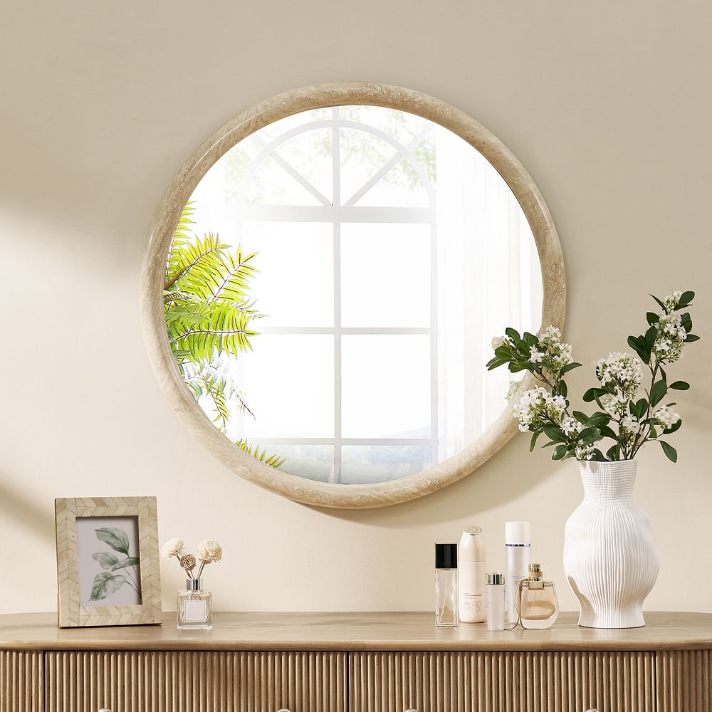 32inch Round Travertine Wall Mirror