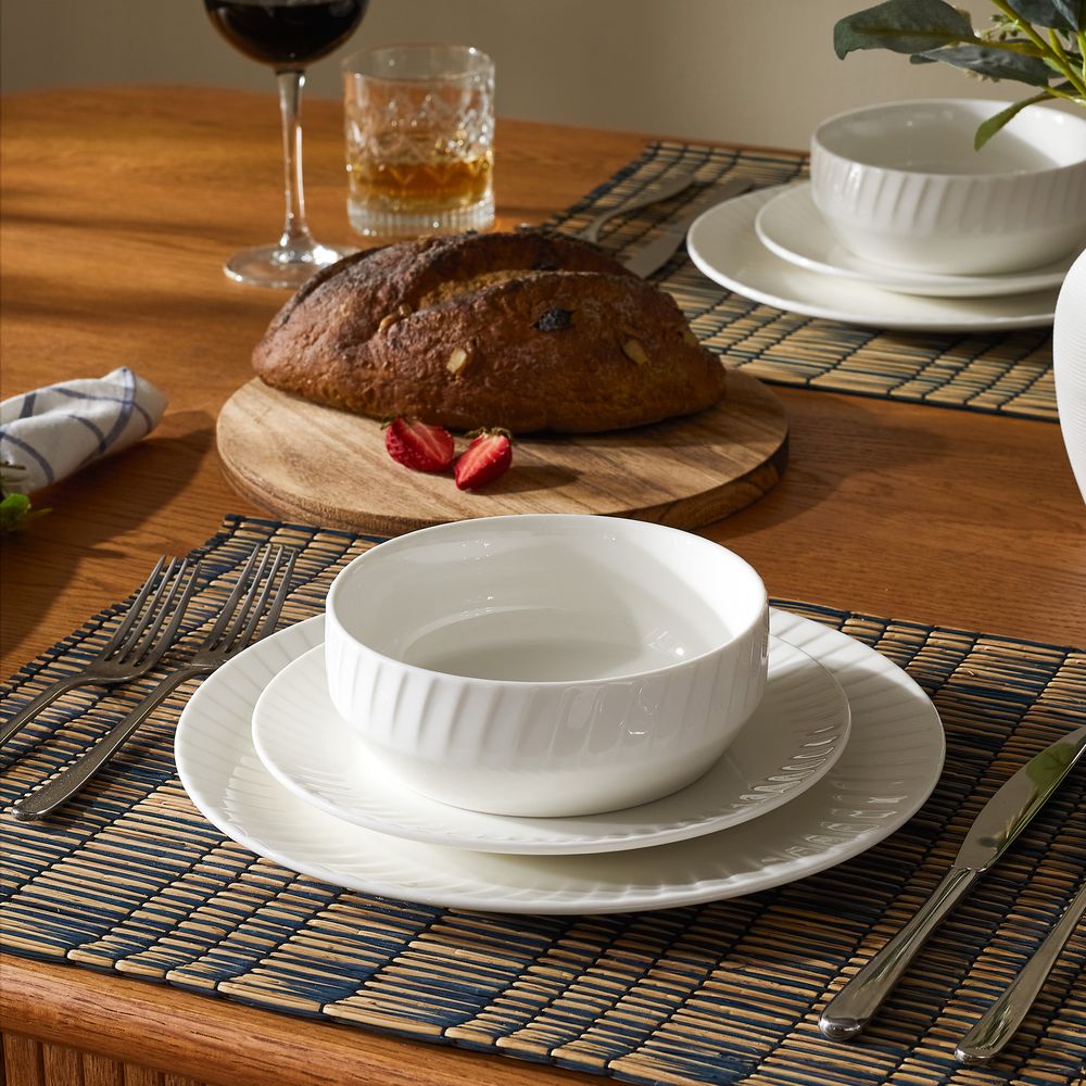textured white ceramic dinnerware set