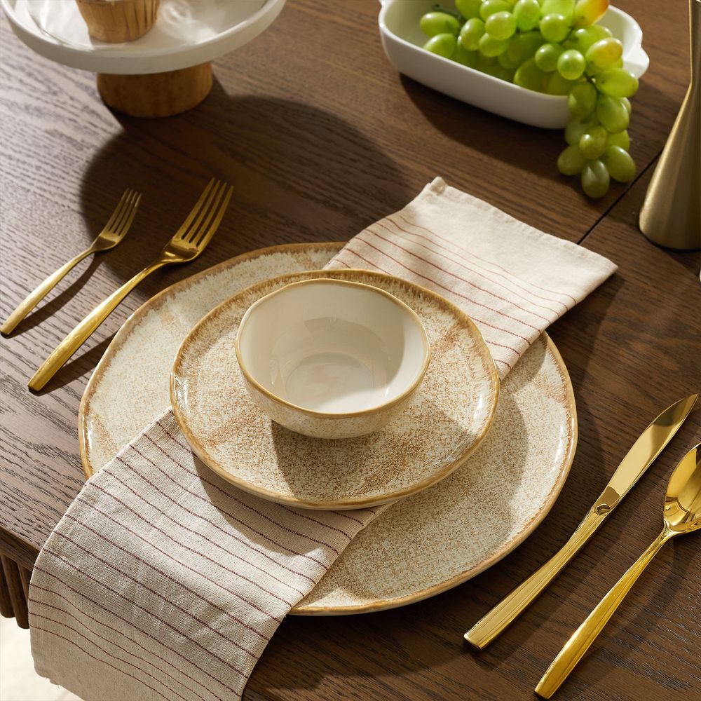 creamy beige glazed ceramic salad plate sets