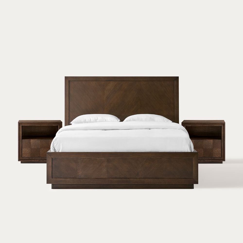 3-Piece Chevron Brown Wooden Bedroom Set