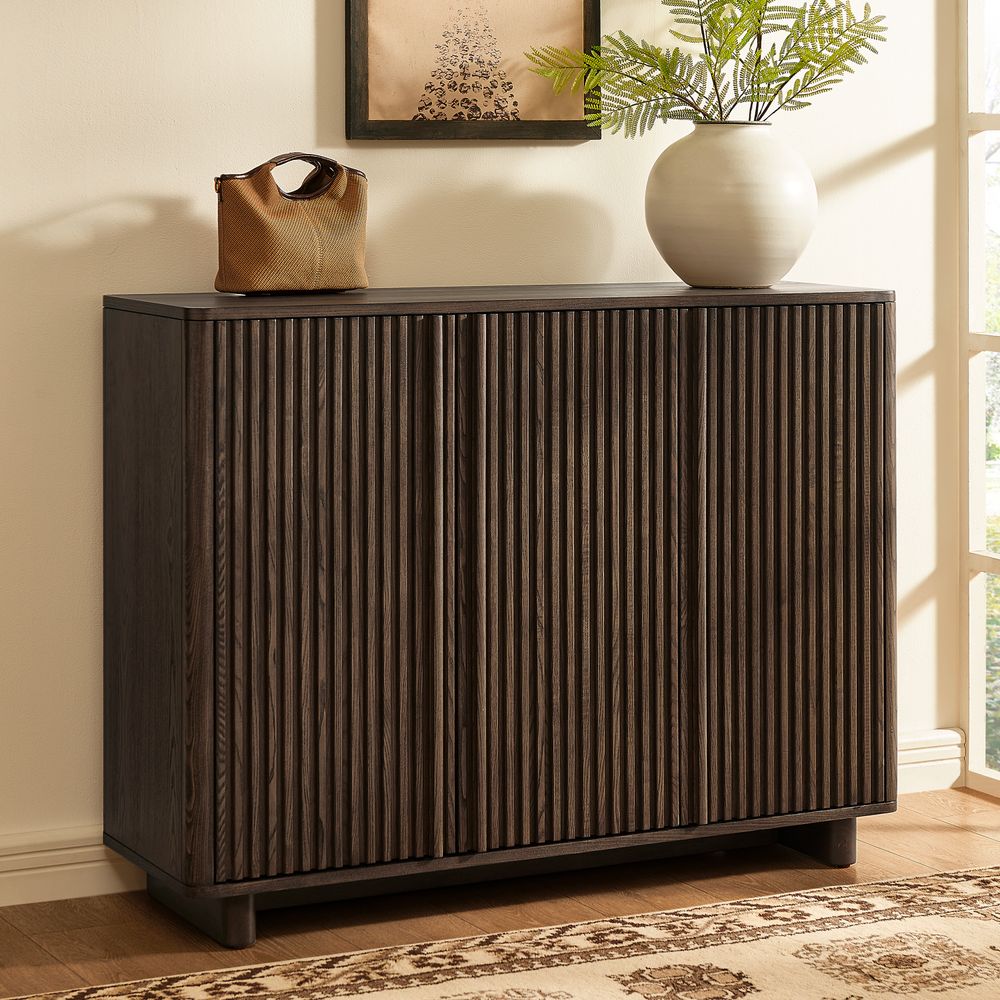 Dark brown entryway shoe for storage