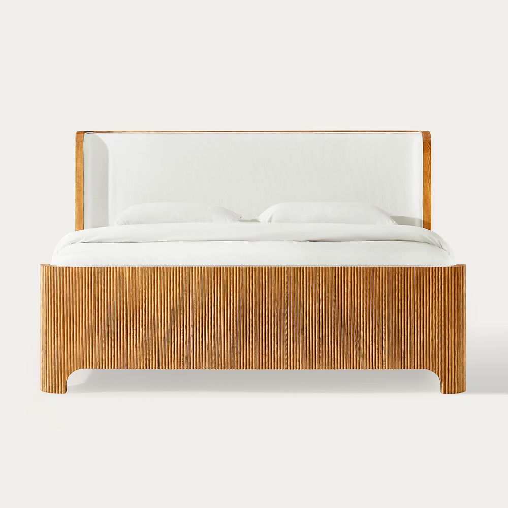 wood upholstered bed