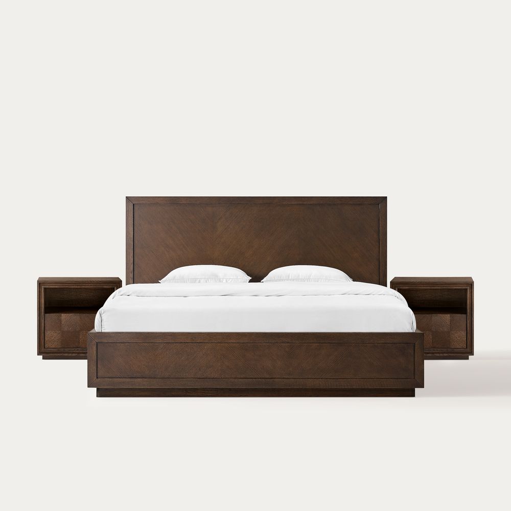 3-Piece Chevron Brown Wooden Bedroom Set