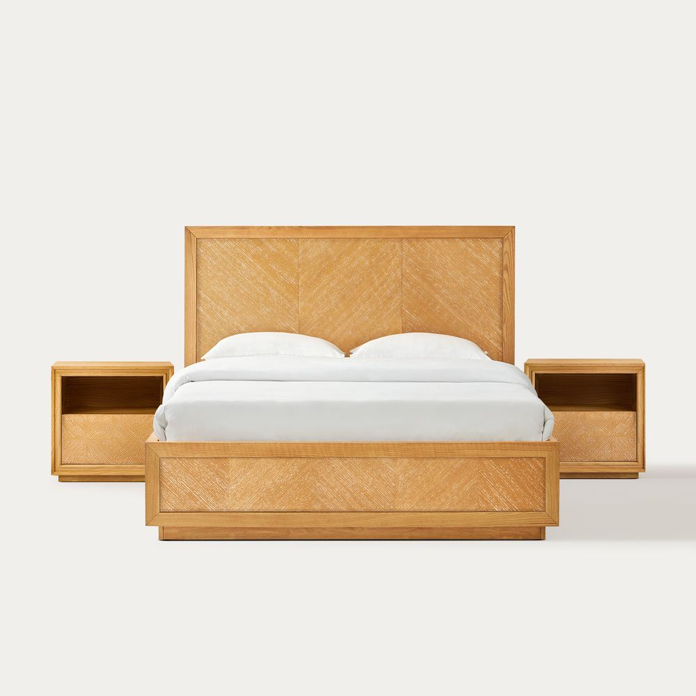 3-Piece Chevron Brown Wooden Bedroom Set