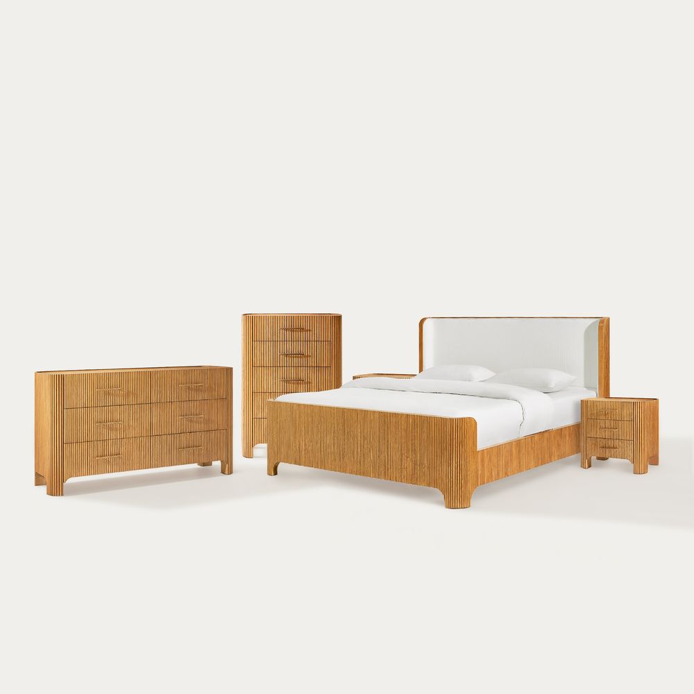 wood upholstered bed