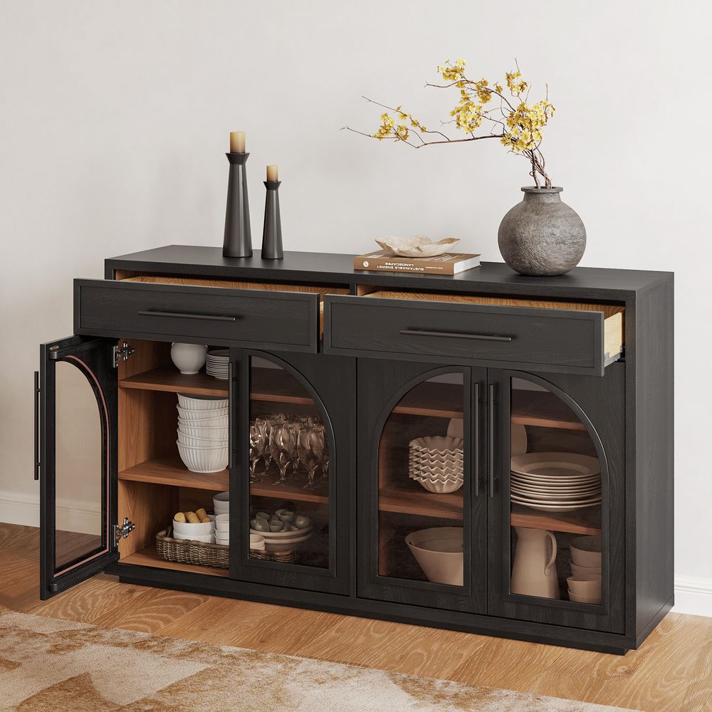 Wood Sideboard with Arh Doors and Drawers