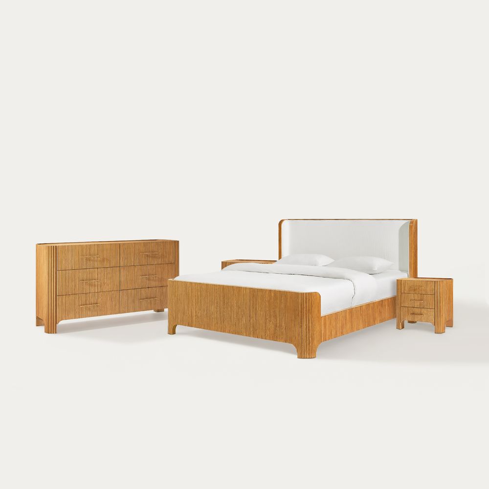 wood upholstered bed