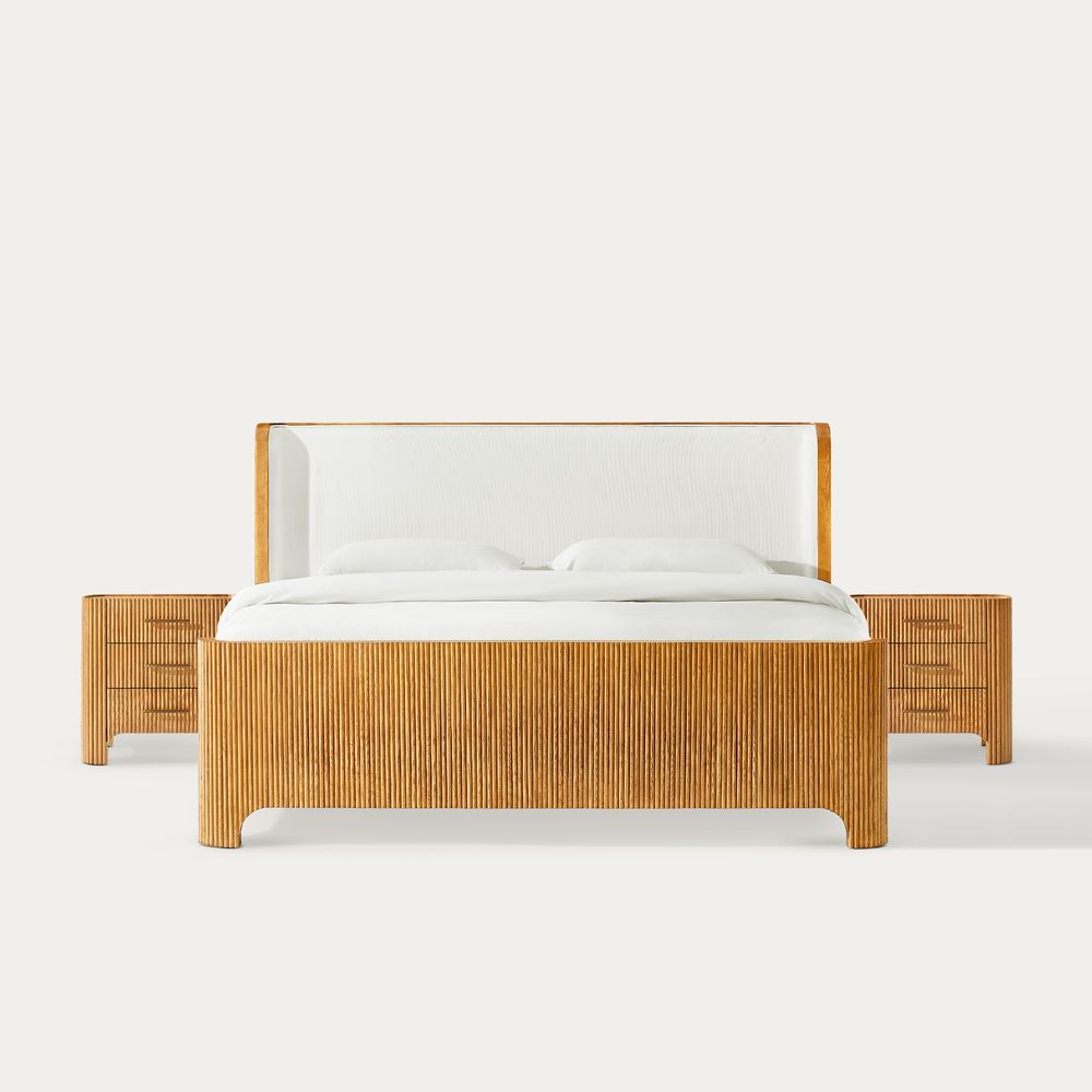 wood upholstered bed
