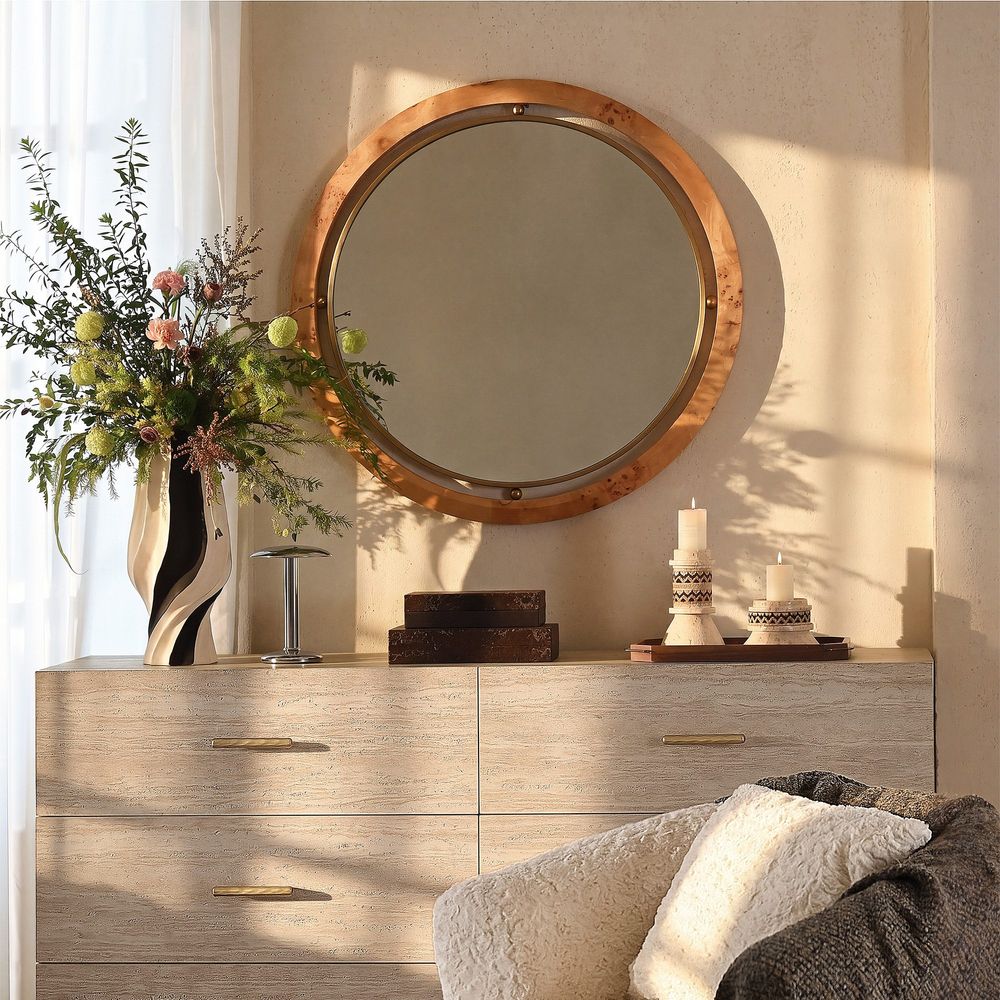 Burl Veneer Frame Wall Mirror