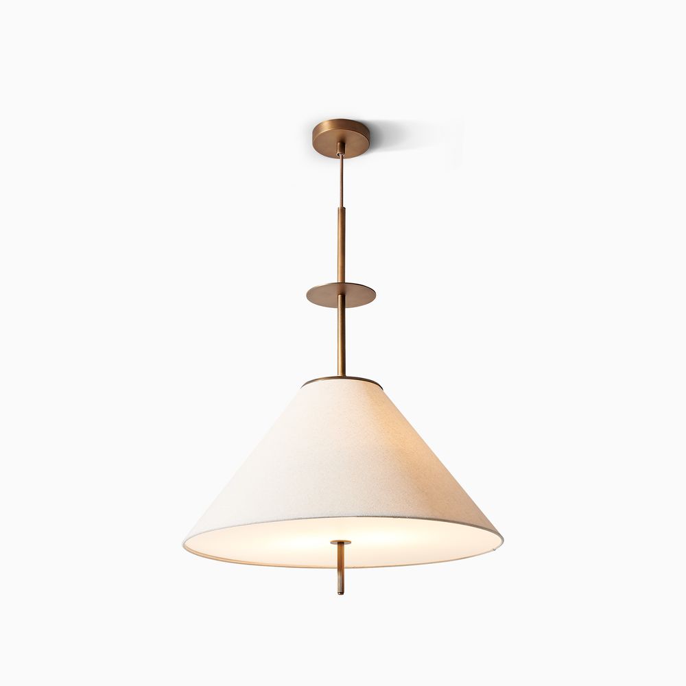Cloth shade pendant light with metal brass post