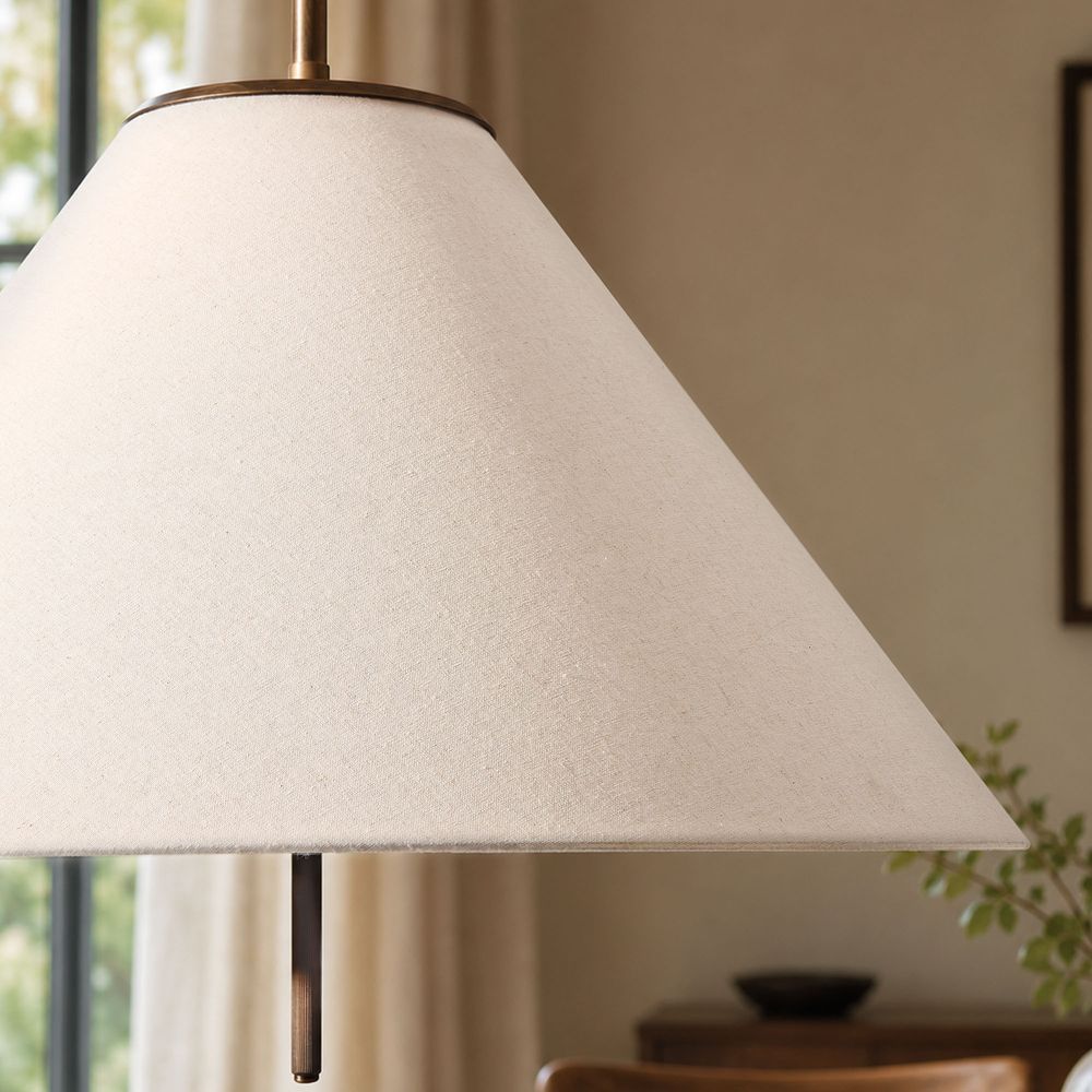 Cloth shade pendant light with metal brass post