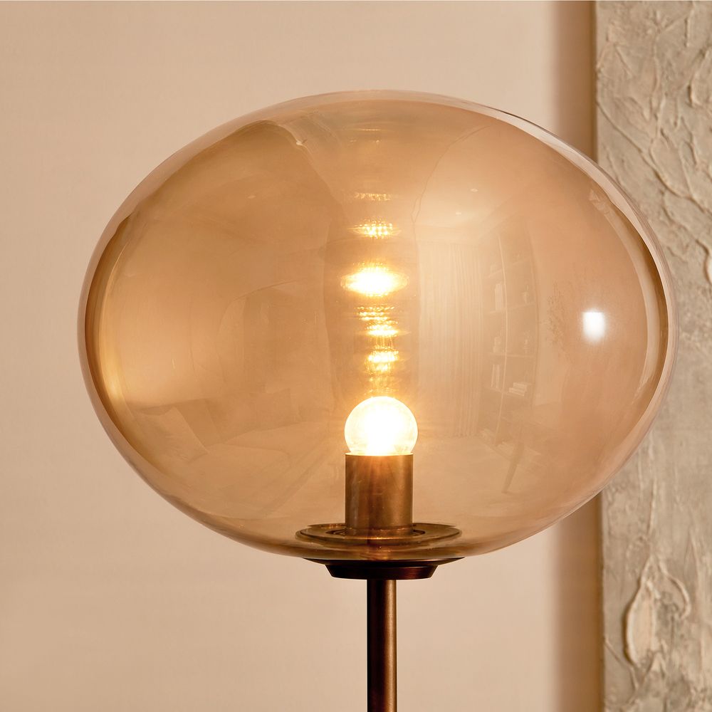 travertine floor lamp with electroplated champagne glass shade