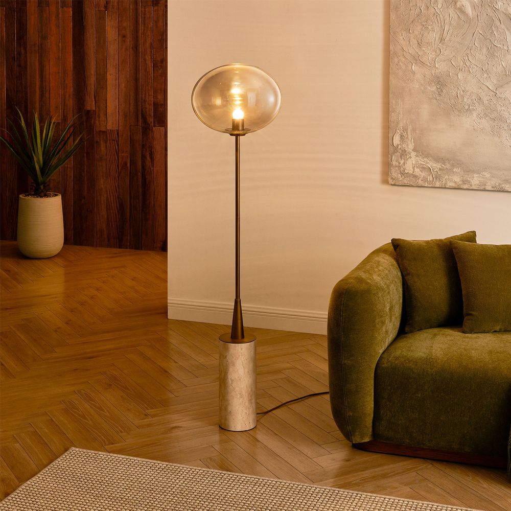 travertine floor lamp with electroplated champagne glass shade