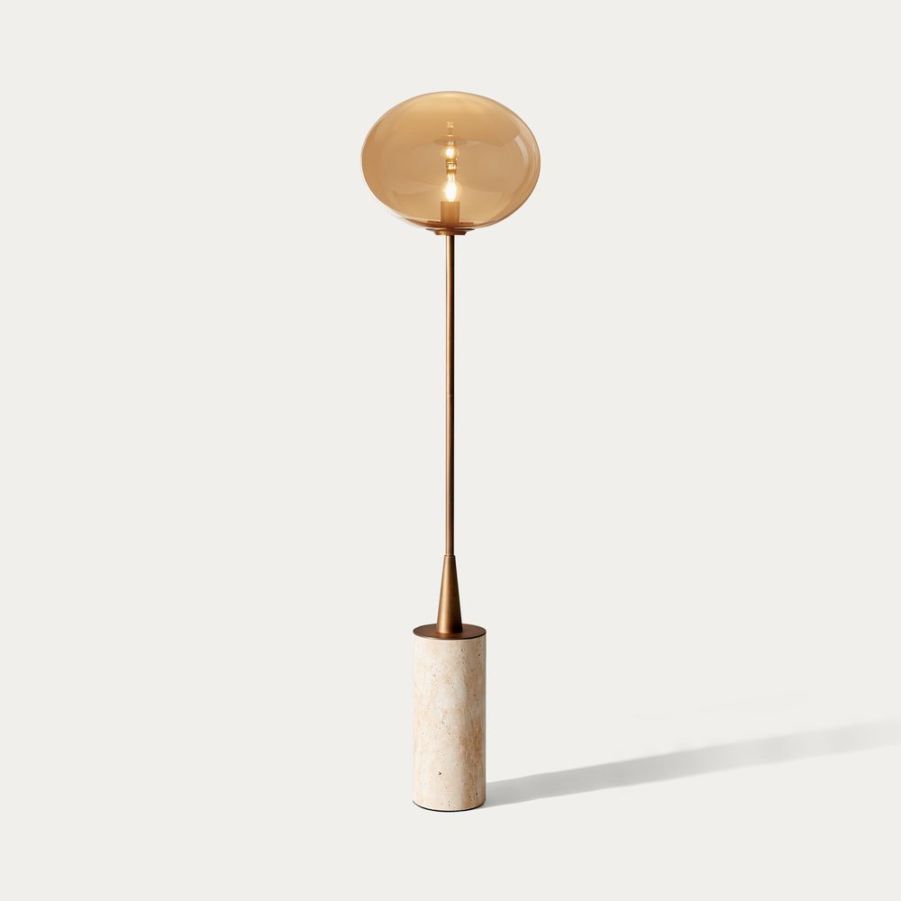 travertine floor lamp with electroplated champagne glass shade