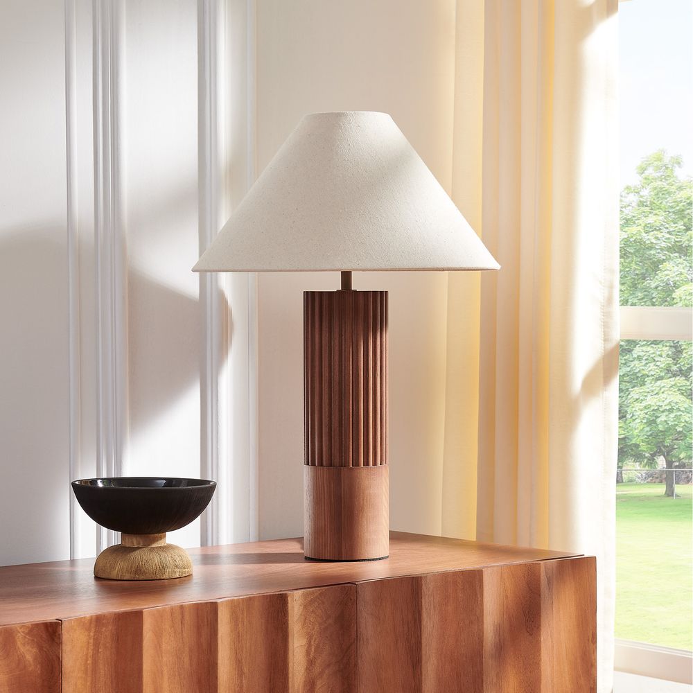 Wooden Fluted Table Lamp