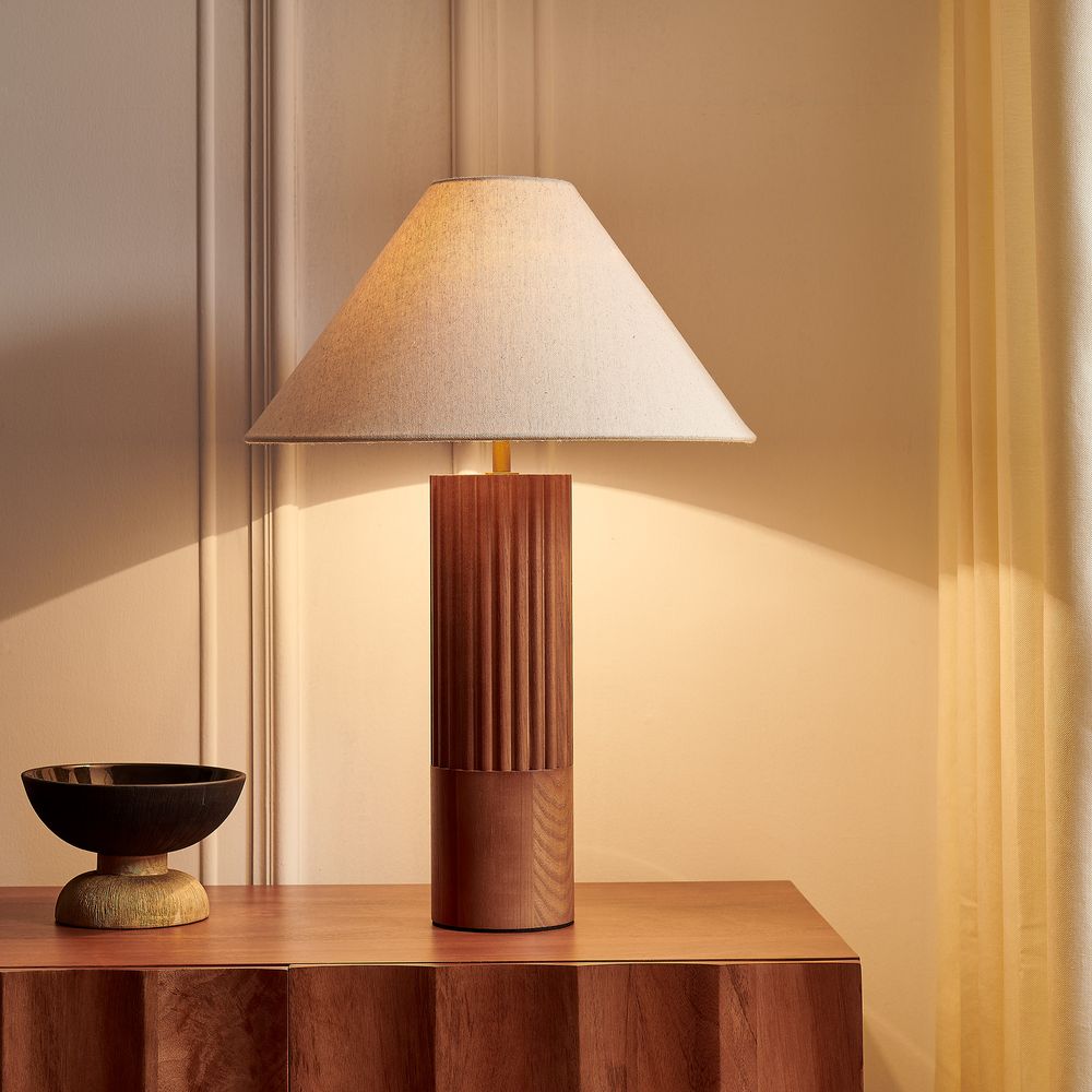 Wooden Fluted Table Lamp