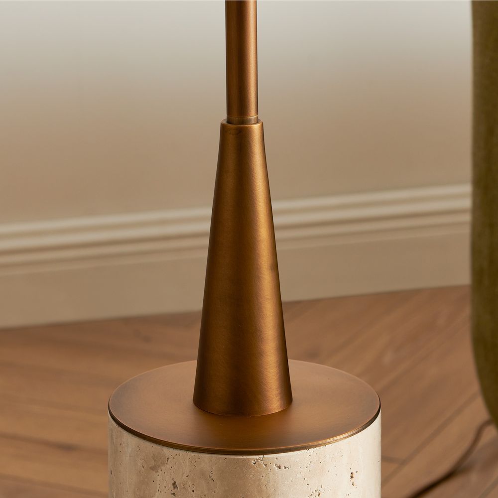 travertine floor lamp with electroplated champagne glass shade