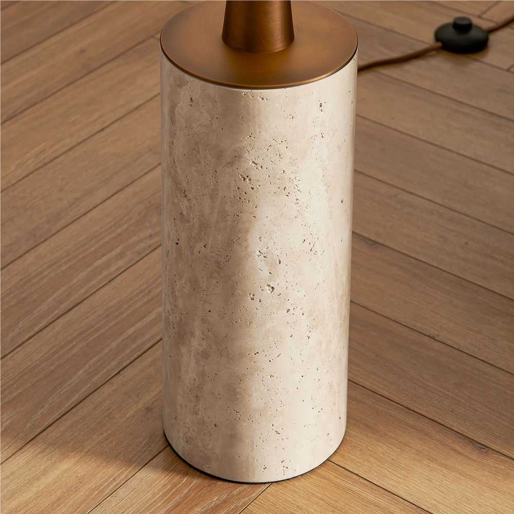 travertine floor lamp with electroplated champagne glass shade