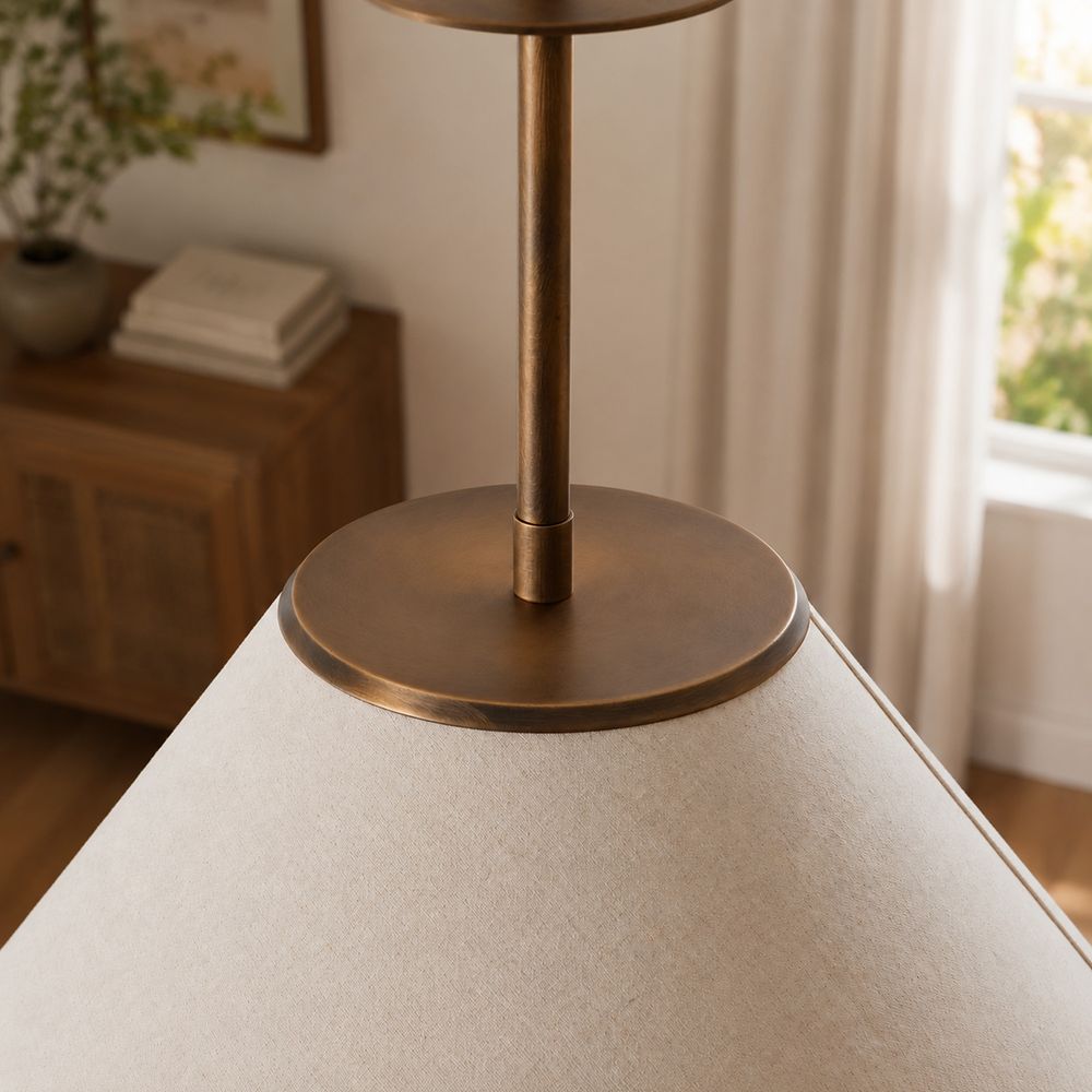Cloth shade pendant light with metal brass post