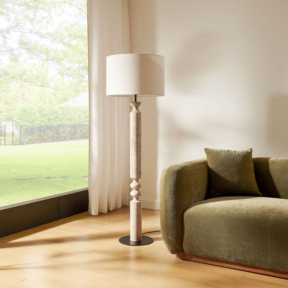 washed rubber wood floor lamp