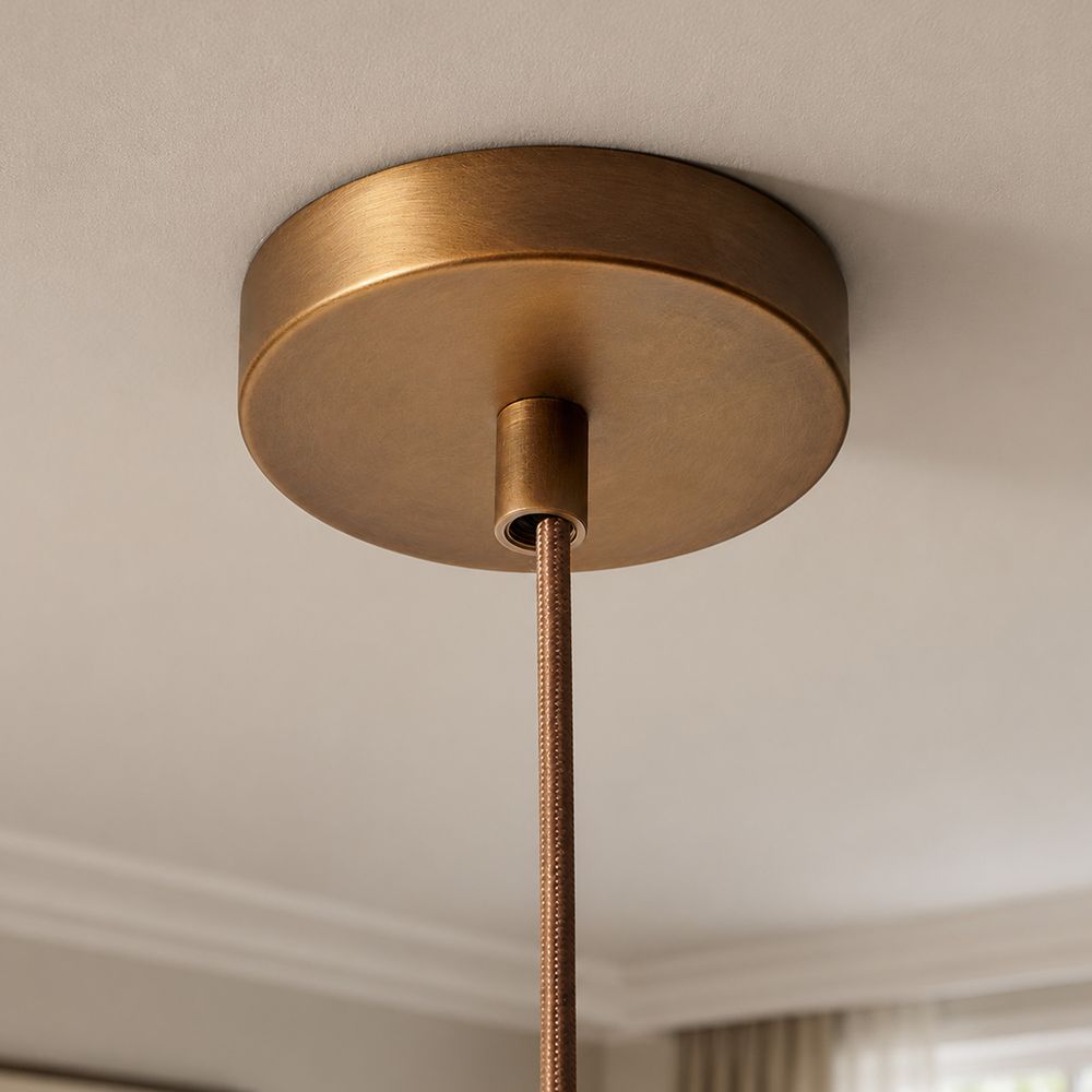Cloth shade pendant light with metal brass post