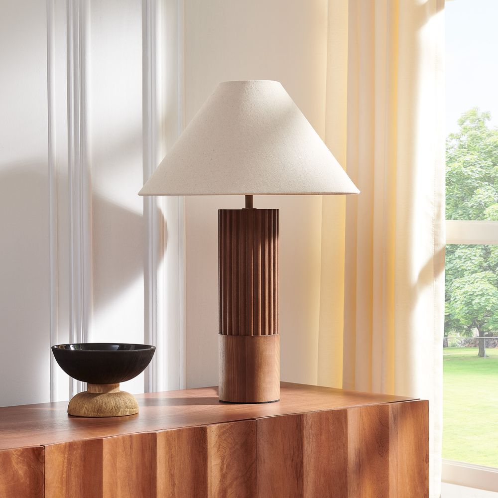 Wooden Fluted Table Lamp