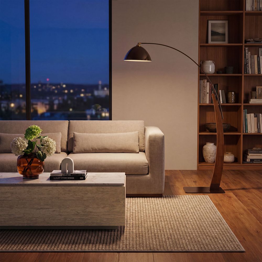solid wooden arc floor lamp