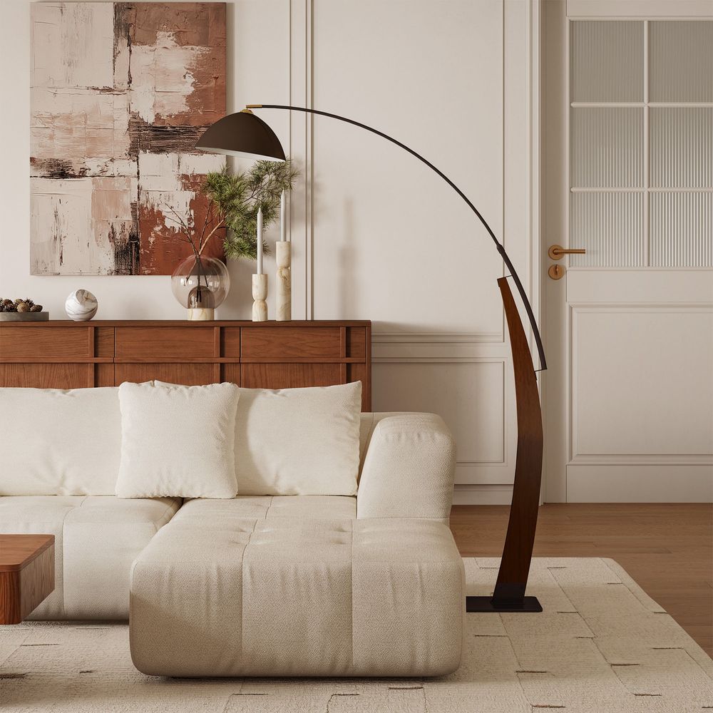 solid wooden arc floor lamp