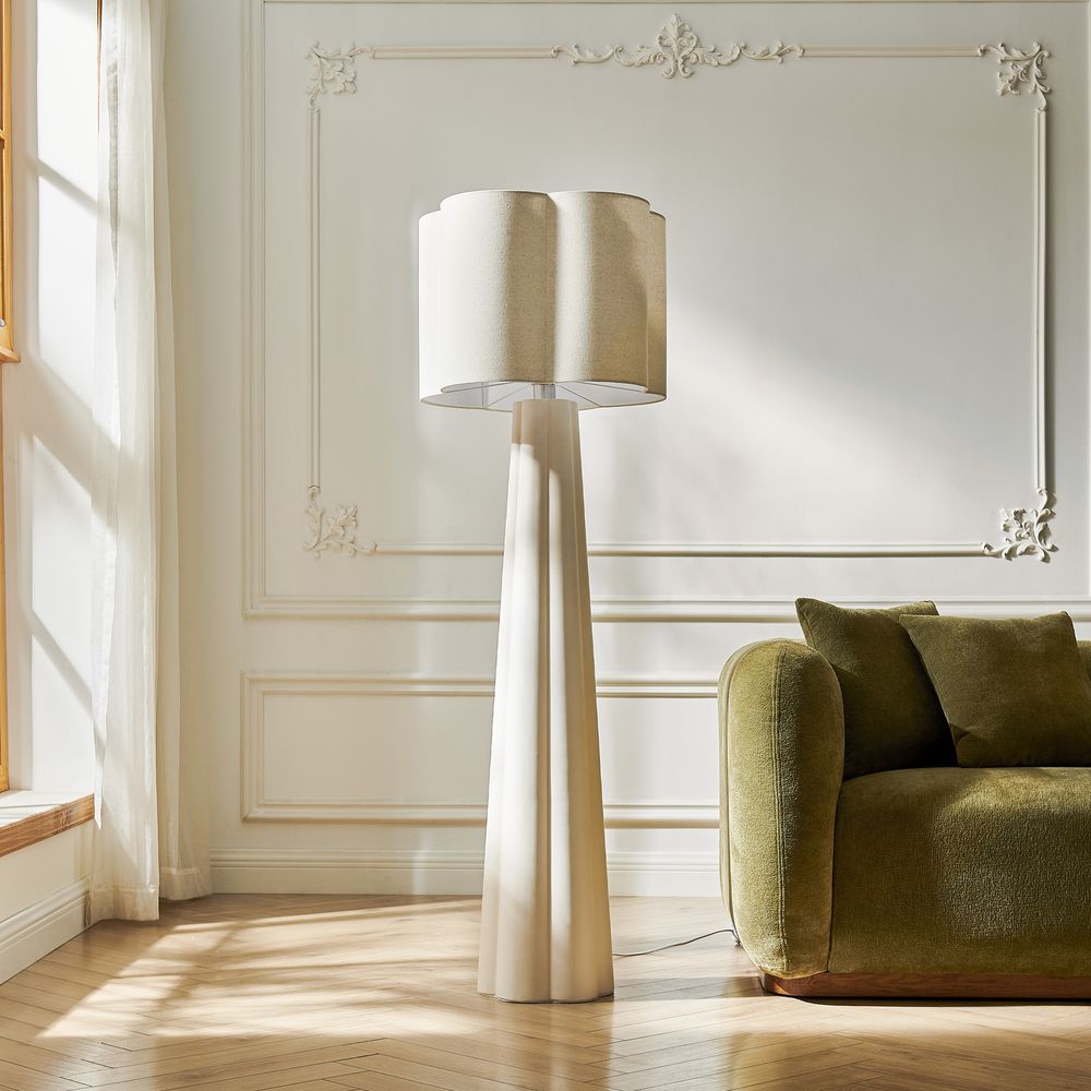 white cement floor lamp