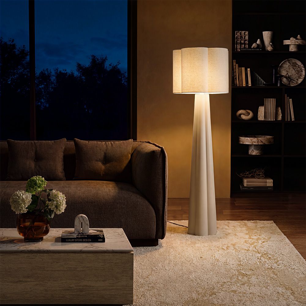 white cement floor lamp