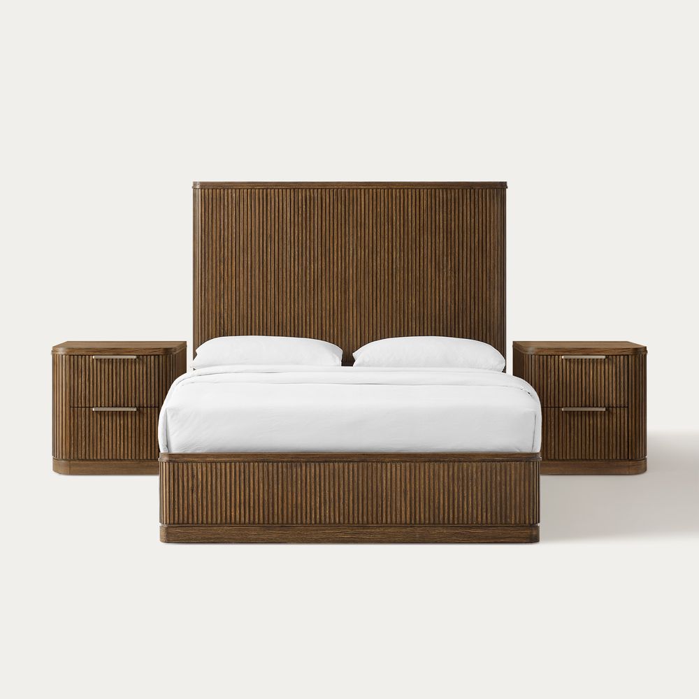 3-Piece Brown Wooden Fluted Bedroom Set