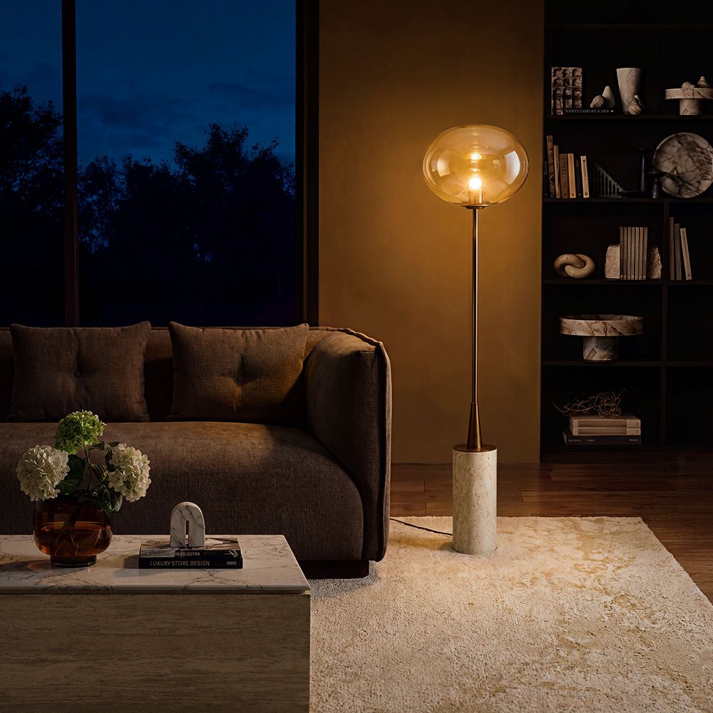 electroplated champagne glass travertine floor lamp