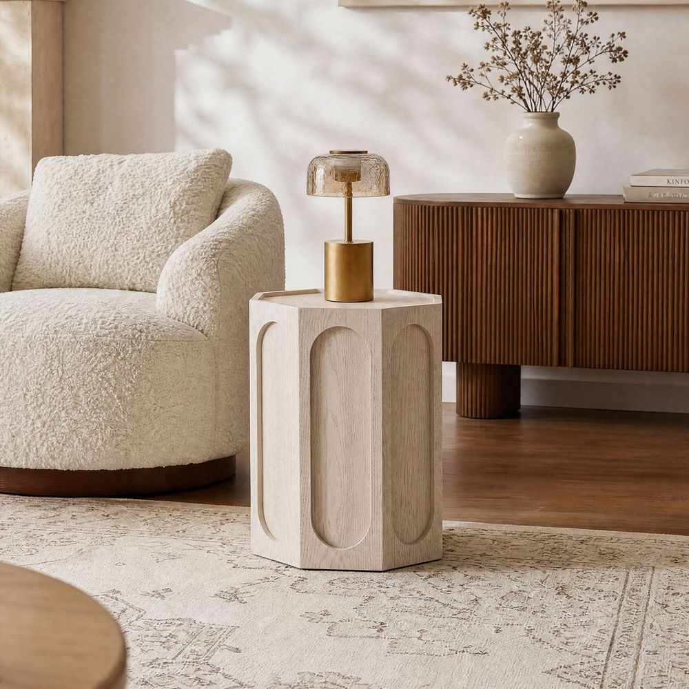 Neci Side Table & Crackle Glass Lamp Set - image 3 of 9