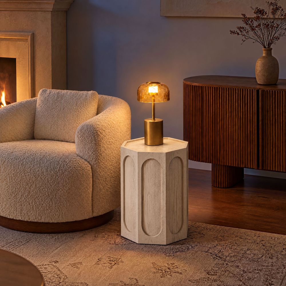 Neci Side Table & Crackle Glass Lamp Set - image 2 of 9