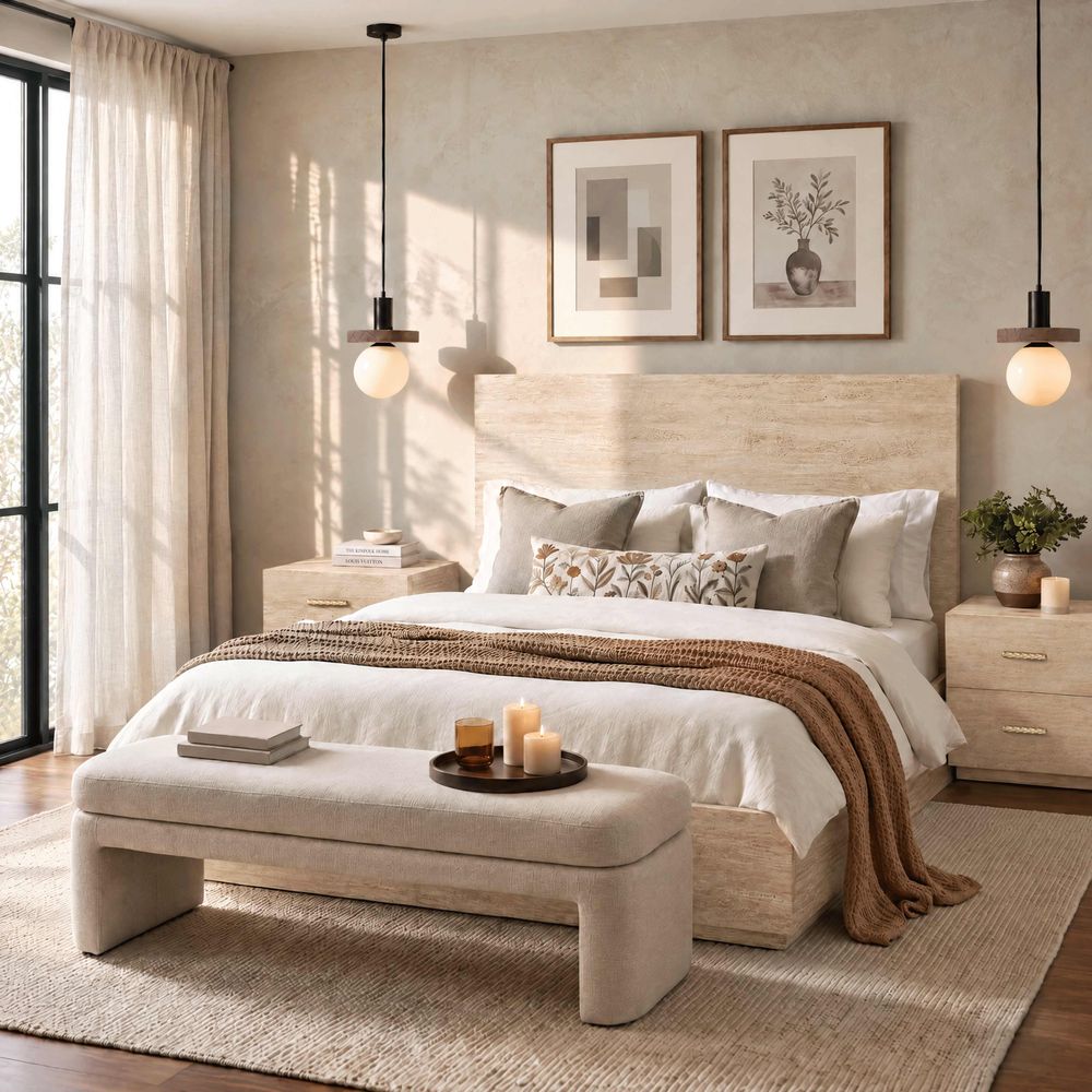 Renata Travertine-Textured King Size Bed