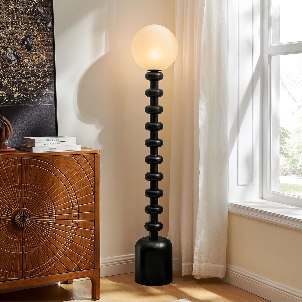 stacked wooden segments post floor lamp - image 2 of 6