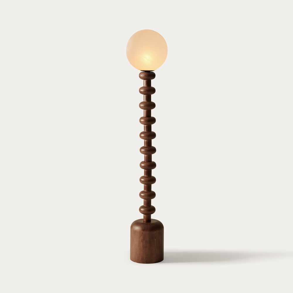 stacked wooden segments post floor lamp