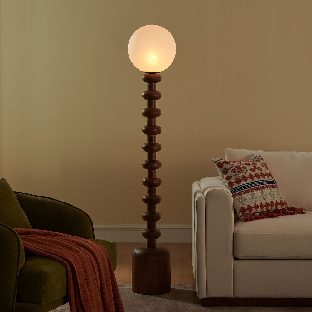 stacked wooden segments post floor lamp - image 3 of 7