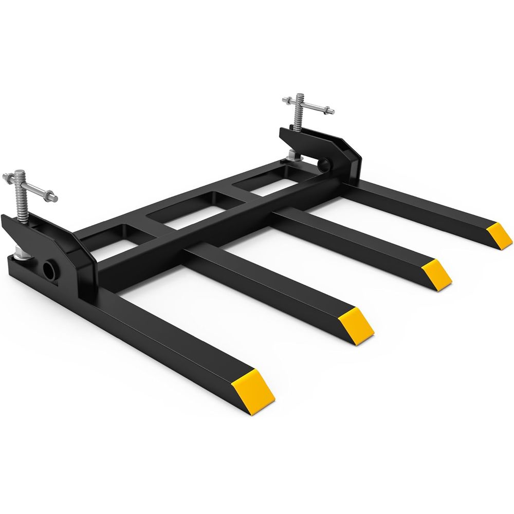 clamp on pallet forks, 42 inch bucket forks, debris forks, skid steer attachment, 2500 lb capacity, YITAMOTOR, tractor loader forks, bucket clamp forks