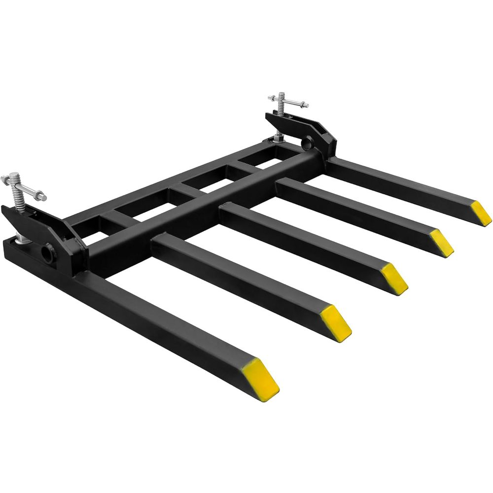 clamp on pallet forks, debris forks, skid steer forks, 48 inch bucket forks, 2500 lb pallet forks, bucket attachment, YITAMOTOR, tractor loader forks