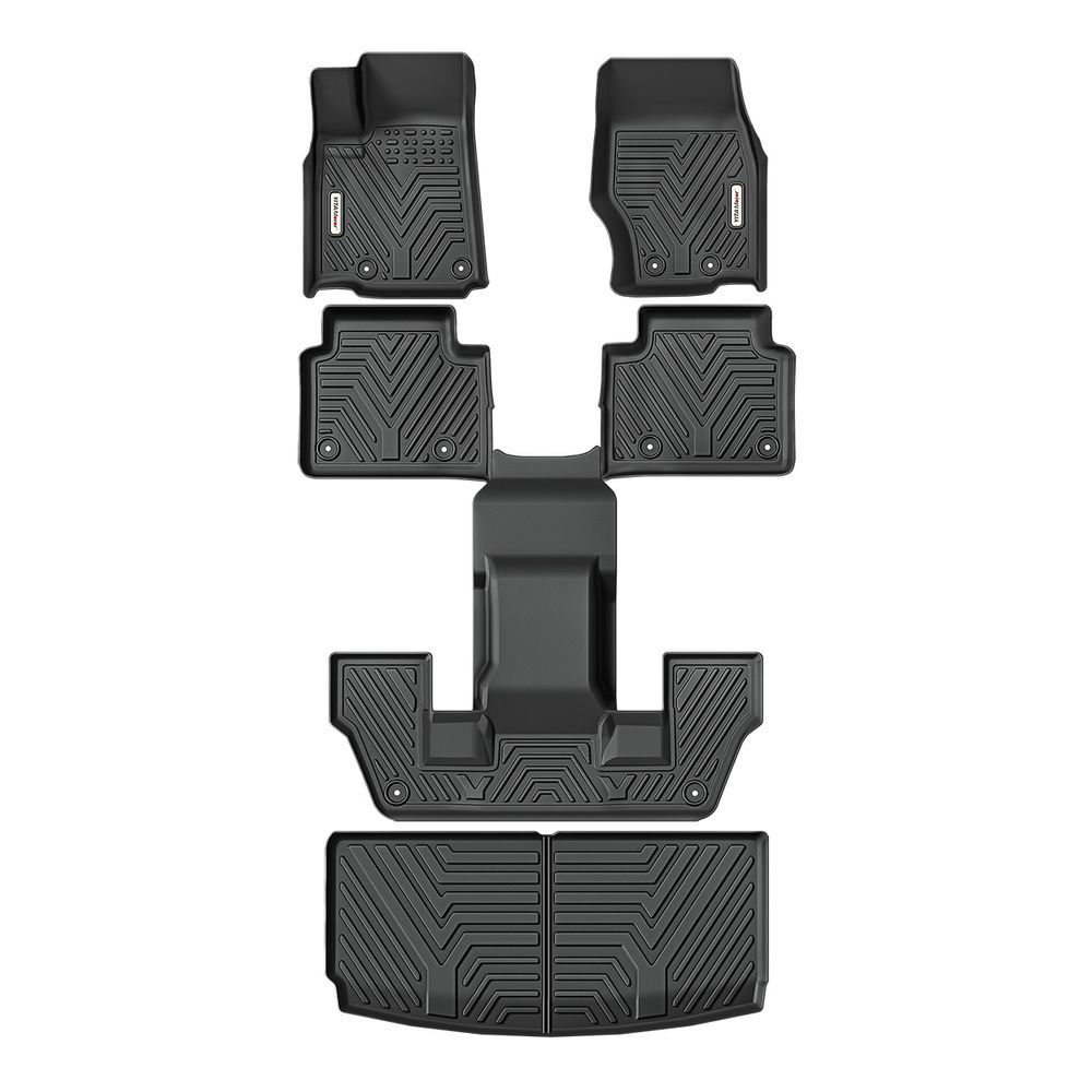 Floor Mats & Cargo Liner Fit for Jeep Grand Cherokee L 2021-2025 6 Seat, TPE All Weather Custom Fit Floor Liner for 1-3 Rows and Trunk Full Set Mats Automotive, Black(Without Center Console)
