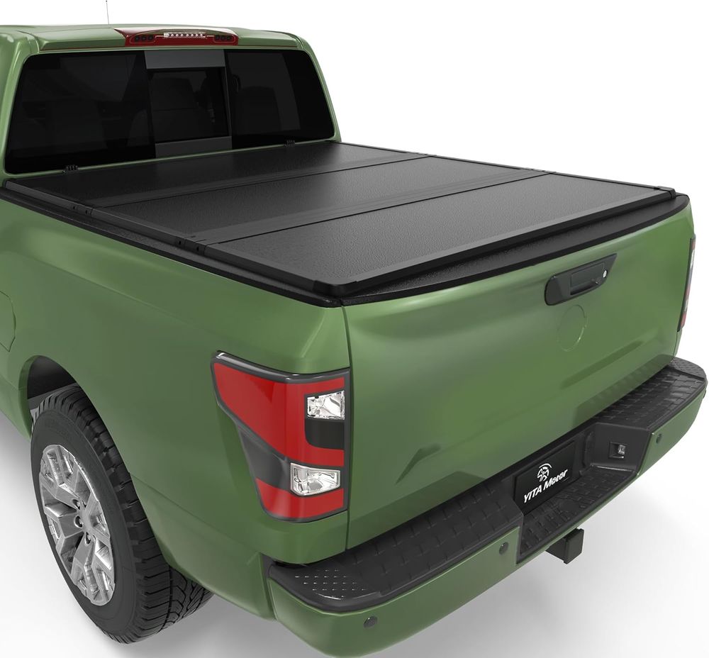 FRP Hard Tri Fold Truck Bed Tonneau Cover Fits for Nissan Titan with Utili-Track System 2017 2018 2019 2020 2021 2022 2023 2024, Fleetside 5.5 ft Bed w/o Titan Box