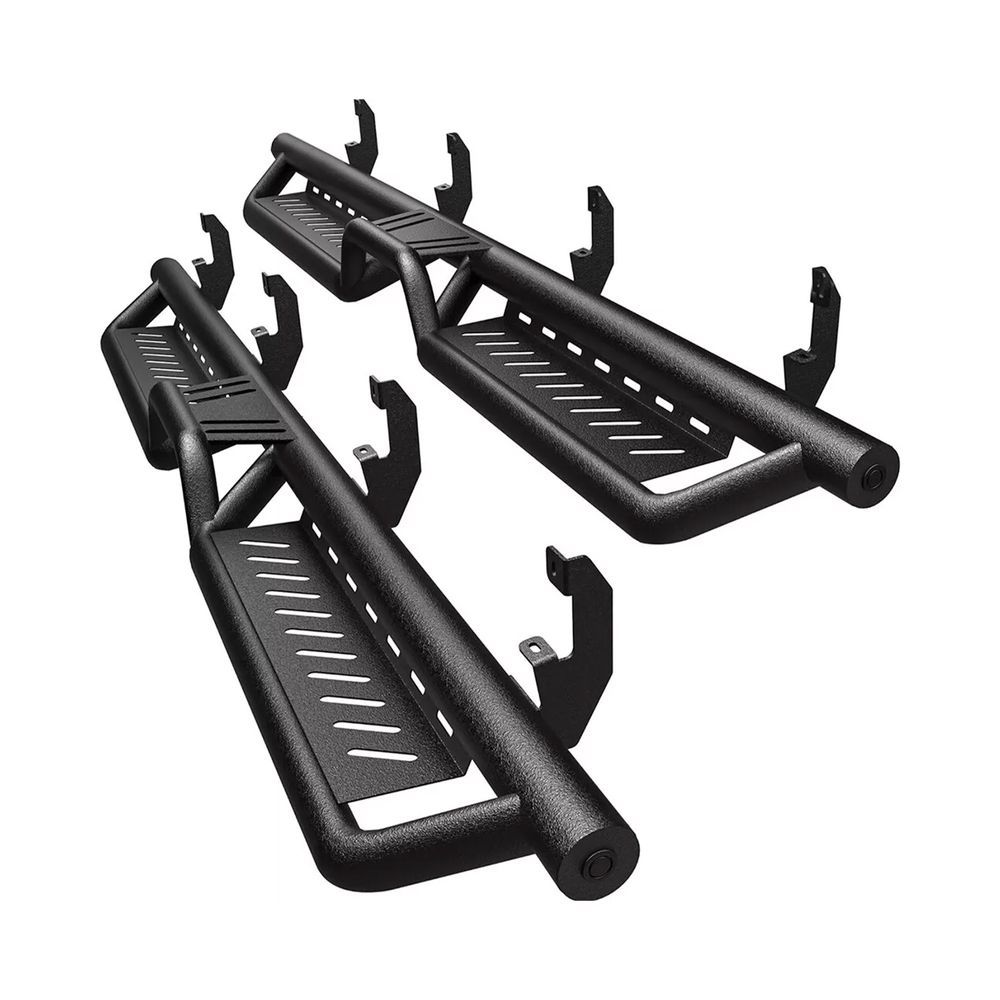Running Boards Compatible with 2019-2026 Chevy Silverado/GMC Sierra 1500 Crew Cab Black Powder Coated Nerf Bar with Two-Stair