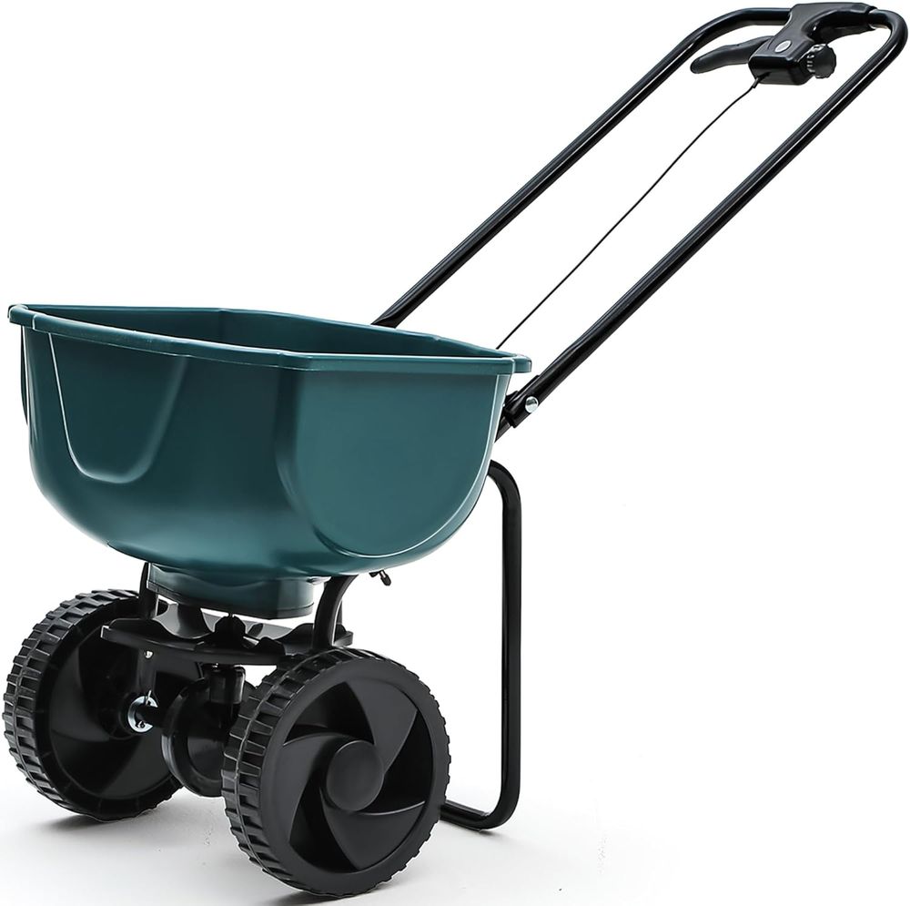  60 lb Walk Behind Lawn and Garden Spreader for Seeds and Fertilizer with Easy to Use Flow Control 