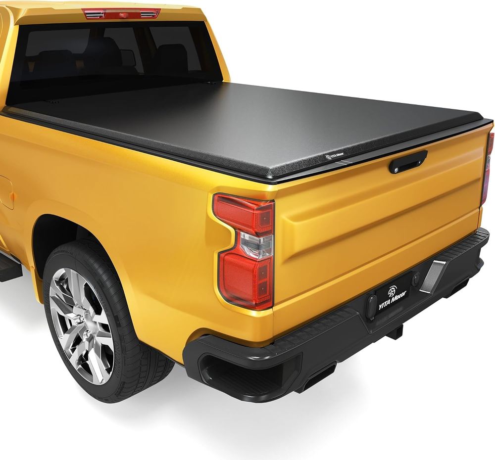 Silverado tonneau cover, Sierra 2500HD bed cover, 3500HD truck bed cover, quad fold soft tonneau, YITAMOTOR tonneau cover, weatherproof truck bed cover, 6.9ft bed cover, truck accessories 